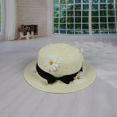

Lin Xiaozhai same straw hat lovely flower flat top sun hat outdoor sun beach hat manufacturer customized wholesale