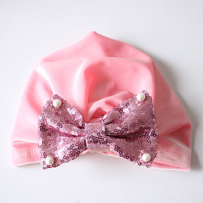 

Infant Toddler Solid Cap Pearl Edge Bow-Knot Hat For Kids Girls Newborn Hat