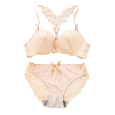 

Sexy Lace Bra Lingerie Set Women Embroidery Transparent Bra Underwear Women Front Closure Adjustable Push Up Bra&Panty Set