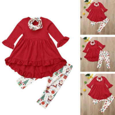 

3PCS Sets Toddler Kids Baby Girl Outfit T-shirt Dress Top Leggings Pants Clothes