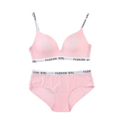 

Glossy Ladies Push Up Padded Bras Briefs Sets Women Letter Straps Bras Elastic Waist Panties Suits