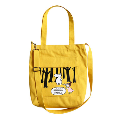

Cute Cartoon Pattern Zipper Type Canvas Bag Shoulder Bag Portable Dual-use Bag Travel Storage Bag