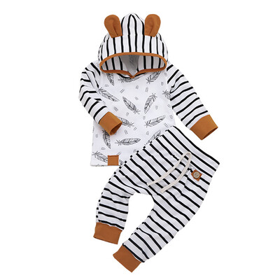 

Spring Autumn Casual Baby Bodysuits Striped Printing Long Sleeve Hoodie And Fashion Trousers Kid Two-piece Outfit Set