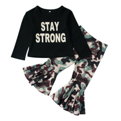 

Toddler Baby Kids Girl Set Tops T-shirt Camo Flared Pants Outfits Winter Clothes