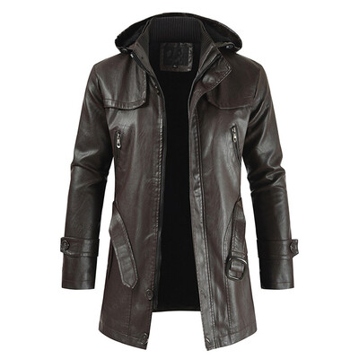 

Toponeto Men Winter Casual Leather Jacket Zipper Long Sleeve Hoodie Coat Top Blouses