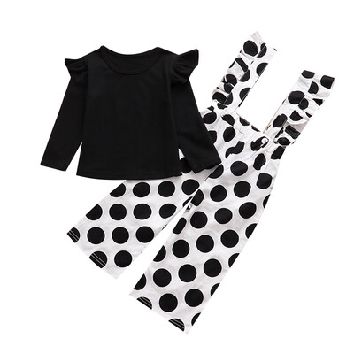 

Toddler Girls Clothing Sets 2019 Autumn Baby Black T-shirtDot Pants Overalls 2pcs Outfit Girls Clothes Kids Suit Children Sets