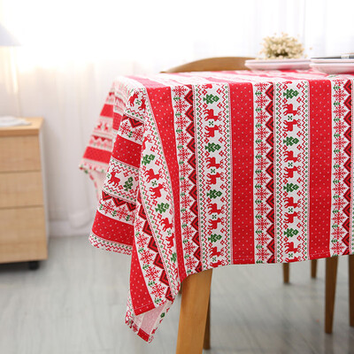 

Striped Christmas Deer Tablecloth Cotton And Linen Dustproof Table Cover Decoration