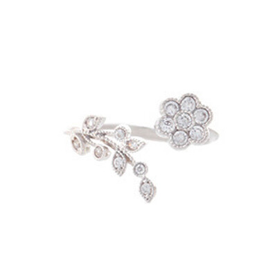 

Nice Fashion Elegant Women Jewelry FLower Leaves Open Ring Diamond Finger Ring Gifts