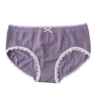 

Panties Women Fashion New Solid Color Stitching Color Lace Briefs Japanese Bow Briefs Female