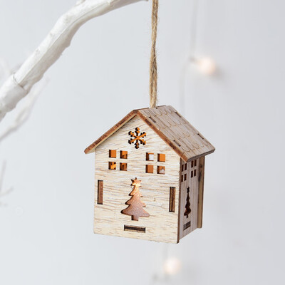 

Gobestart LED Light Wood House Cute Christmas Tree Ornaments Window Holiday Decoration