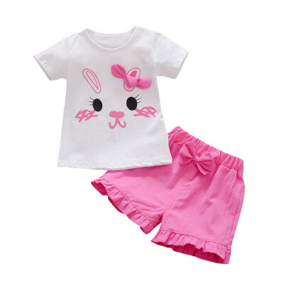 

Summer Baby Girl Casual Clothes Sets Cartoon Rabbit Print Short Sleeve T-shirt Tops Shorts Outfits Set