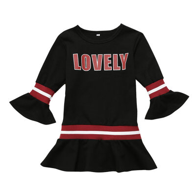 

Spring Kids Girls Casual Long Sleeve Dress Costume Baby Letter Print Children Cotton Dresses New