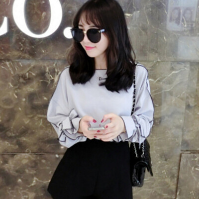 

Spring Autumn Women shirts Long Sleeve Bow Solid O-neck Casual Retro Korean Loose Short Shirts