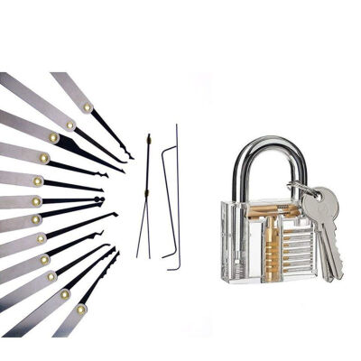 

Transparent Padlock Multi-Tool Lock Pick Set Beginners Training Kit Professional Practice Tools