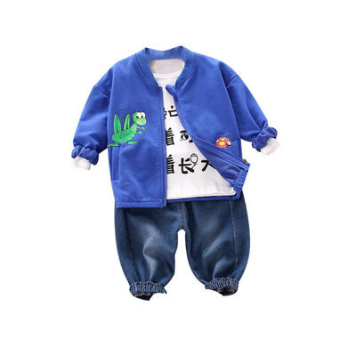 

Spring Autumn Casual Baby Cartoon Printing Long Sleeve Top And Outerwear And Trousers Kids Three-piece Outfit Set