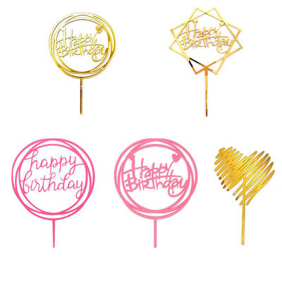 

Happy Birthday Acrylic Cake Toppers Sticks Picks Cake Decoration Christmas New Year Party Supplies Dessert Decor
