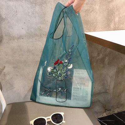 

New Solid Color Totes Light Mesh Handbag Rose Embroidery Portable Shopping Bag Elegant Girl Tote Bag