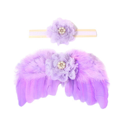 

Newborn Baby Angel Feather Wing With Lace Flower Headband Set Photo Props Outfit Costume