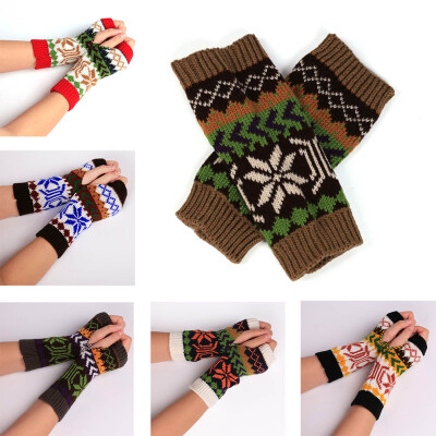 

1 Pair Christmas Winter Women Fashion Knitted Arm Finger less Gloves Women Warm Wrist Short Gloves Soft Mittens