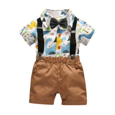 

Gentleman Kids Boys Clothes Children Clothing Sets Summer Baby Boy Cartoon Print T-Shirt Suspender Short Pants Outfits