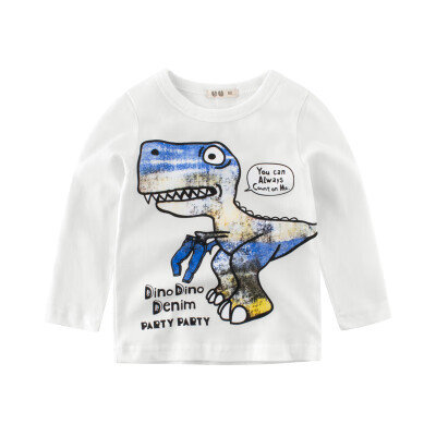 

2018 Cartoon Cotton Autumn Shirt Boy Girls Kids Clothing Children T-shirts Dinosaur Print Long Sleeve T Shirts Stripes Tops