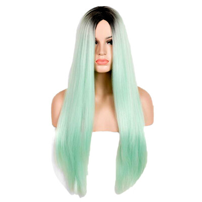 

Europe&America Long Straight Hair Green Gradient Middle Parting Fashion Cosplay Synthetic Wig