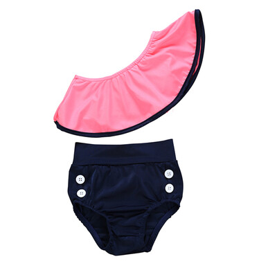 

Summer Infant Baby Swimwear Solid Print Ruffled Tops with Buttons Design Briefs Kid Girls Swimsuit Set Bikini Swimwear