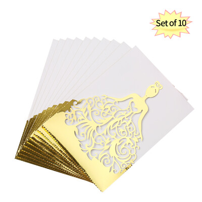 

10pcsset Wedding Invitation Cards Pearl Paper Hollow Bride Pattern Invitation Cards for Wedding Anniversary Engagement--White