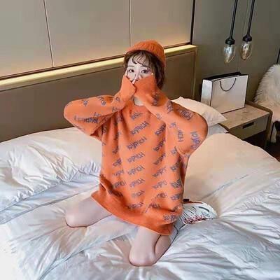 

Autumn Winter Korean Loose Women Sweaters Letters Print Ladies Kawaii Thick Long Sleeve Pullover Knitted Oversize Jumpers