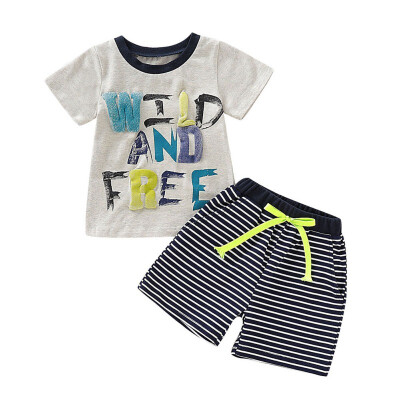 

O-Neck 1-4T Letter Print Striped Summer Baby Boys Short Sleeve Letter Print Tops Blouse ShirtStriped Shorts Casual Outfits Sets