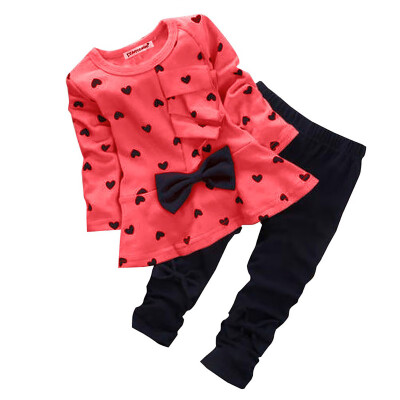 

Baby Girls Clothes Bow Print Heart-shaped T-shirt Leggings For Girls cute 2PCS Cloth suit childrens clothes top shirt Pants