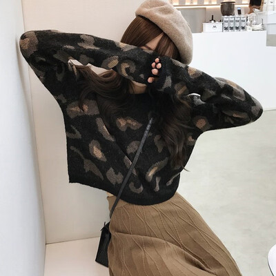 

Women Autumn Spring Cartoon Print Casual Long-Sleeved Round Collar High Street Slim Bottom Jacquard Sweater