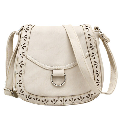 

Vintage Women Hollow Design Solid Color Faux Leather Flap Crossbody Shoulder Bag