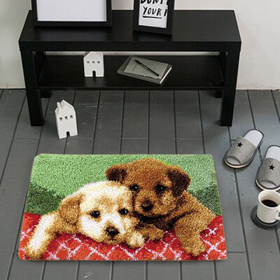 

Yarn Cushion Embroidery DIY Craft Kit Latch Hook Mat Home Decor Puppies Dog Rug