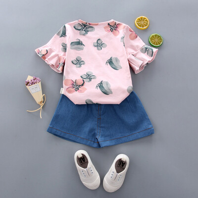 

Baby Girl Clothes Floral Letter Butterfly Short Sleeve Shorts Two-Piece Set Children Clothes