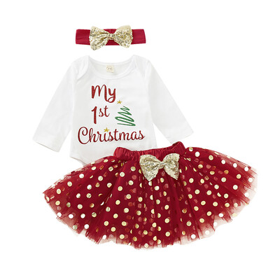

Fashion Newborn Infant Baby Girl My 1st Christmas Rompers Skirt Clothes Outfit