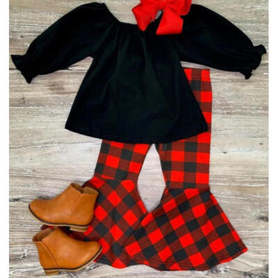 

Christmas Toddler Baby Boy Girl Clothes Plaids Long Sleeve TopsPants Outfits