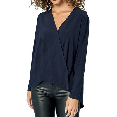 

EFINNY Sexy V Neck Women\s Blouse Solid Chiffon Long Sleeve Fashion Blouses Lady Shirt Blusas Femininas