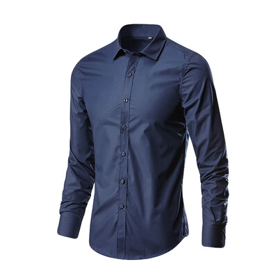 

Tailored Mens Fashion Business Leisure Lapel Pure Color Long-sleeved Shirt Top Blouse