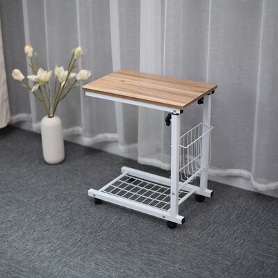 

Gobestart Height Adjustable Sofa Side Table Wheel Mobile Computer Desk With Storage Basket