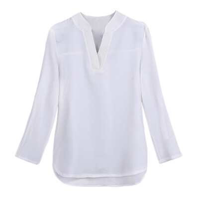 

Women Loose Solid Long Sleeve Chiffon Blouse Plus Size Casual Shirt women V collar Sexy blusas chemise femme Elegant Blouses