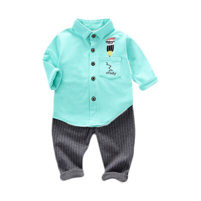 

Autumn Baby Boys Casual Long Sleeve Cartoon Print Shirt Blouse TopsStripe Pants Trouser Set