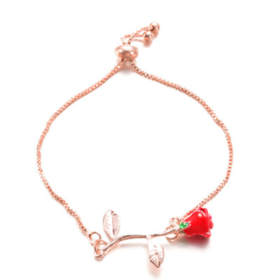 

Cute Romantic Beauty Red Rose Pendant Bracelets For Women Girl Rose Flower Bracelets Party Fashion Jewelry Gift