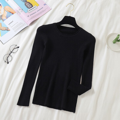 

Women Korean Solid Color Sweater Female Knitted Long Sleeves Pullovers Basic O Neck Jumpers Autumn Pull Femme