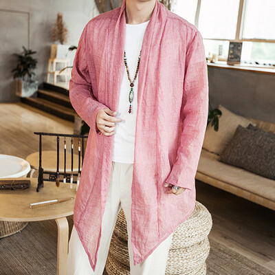 

Toponeto Mens Vintage Loose Cotton Linen Solid Long Sleeve Thin Sunscreen Tops Blouse