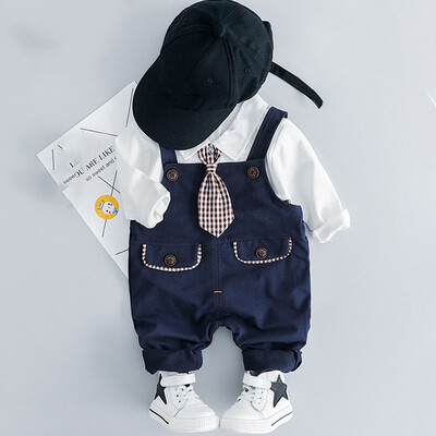 

Spring 2Pcs Children Set Kids aClothing Casual Kids Boy Long Sleeve Top Overall Bib Clothes Set Fashion Boys