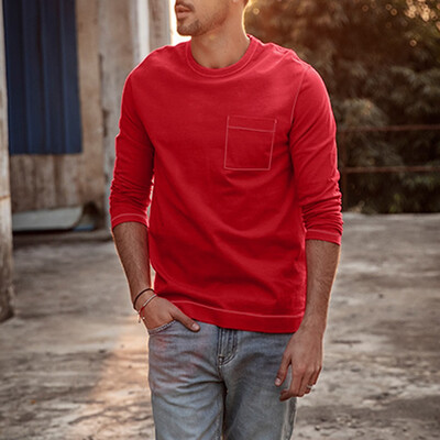 

Toponeto Mens New Fashion Autumn Casual Solid T-Shirt Slim Long Sleeve Pocket Tops