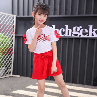 

New Summer Baby Girls Casual Short Sleeve Letter Print T-shirt TopsShorts Suits Costume Set