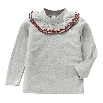 

Spring Girls Pullover Flower collar Kids Clothes Print Outfits T-shirt Beautiful Long Sleeve Children Clothing Fashion