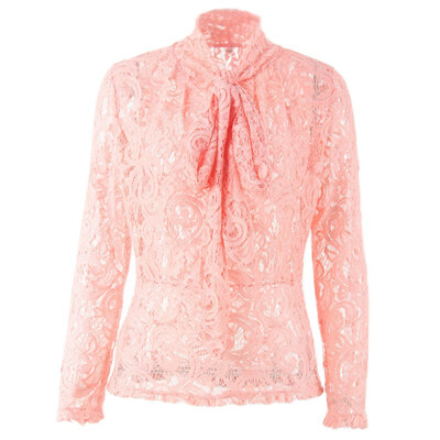 

Blouses Autumn New Blouses Fashion Lace Hollow Out Women Shirt Female Long Sleeve Bow Collar Blouse Casual Blusa